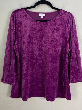J Jill Womens Medium Purple Crushed Velvet 3/4 Sleeve Top Shirt